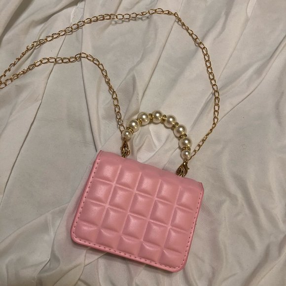 Pink Faux Leather Mini Bag with Pearl Handle - Picture 3 of 6